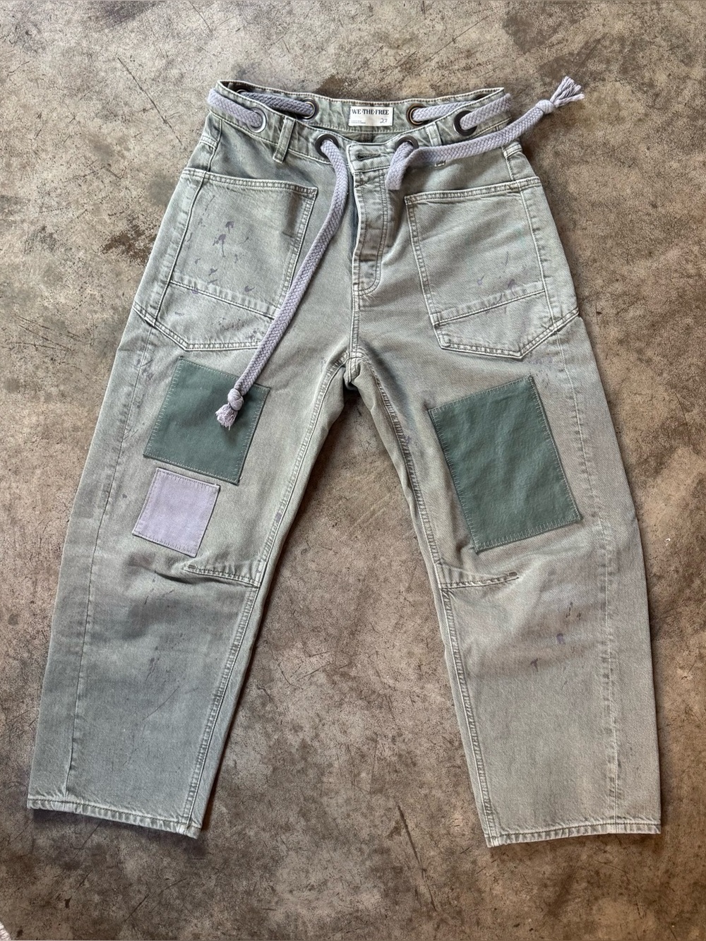 Free People We The Free Moxie Patchwork Barrel Jeans size 27